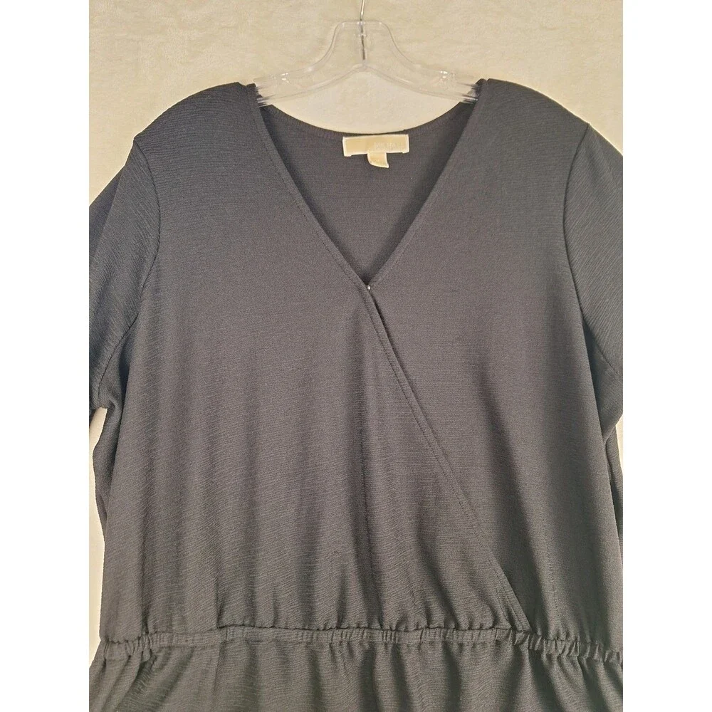 Michael Kors Women’s 1X Top Black Crepe V Neck Surplice Elastic Waist Bell 3/4